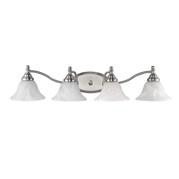 Chloe Lighting Zoey Transitional 4-Light White Wall Bath Vanity Fixture with Brushed Nickel Alabaster Glass Shade