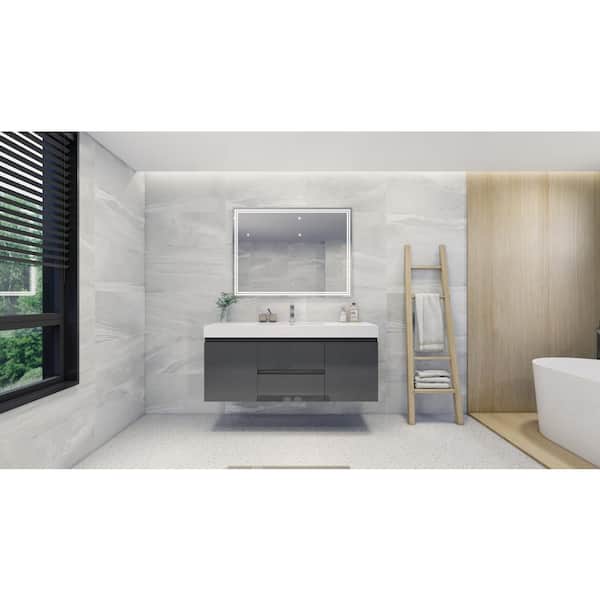 Moreno Bath Fortune 60 in. W Bath Vanity in High Gloss Gray with Reinforced Acrylic Vanity Top in White with White Basin