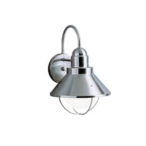 Seaside 12 in. 1-Light Brushed Nickel Outdoor Hardwired Barn Sconce with No Bulbs Included (1-Pack)