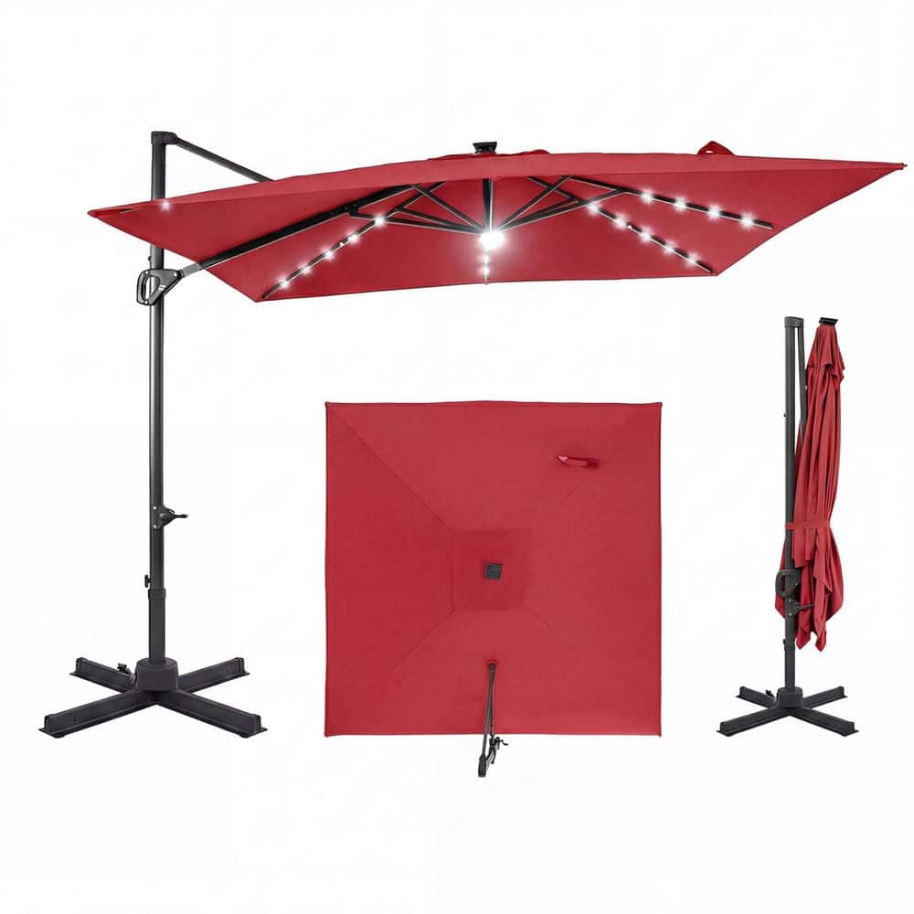 10 ft. Cantilever Patio Umbrella in Red with Solar LED Lights, Crank Lift, Sun Protective price history on PriceWatchPro