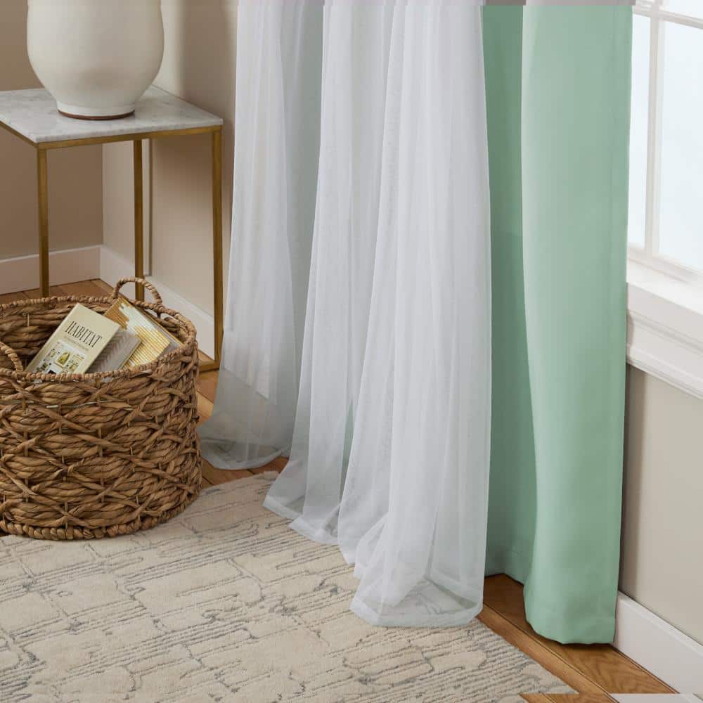 Aqua and Cloud Gray Layered Blackout Sheer Grommet Curtains