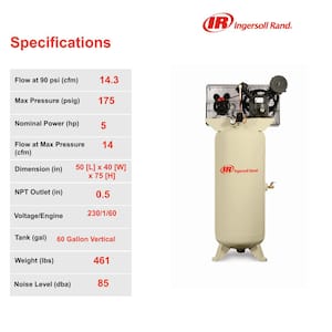 Type 30 Reciprocating 60 Gal. 5 HP Electric 230-Volt Single Phase Air Compressor