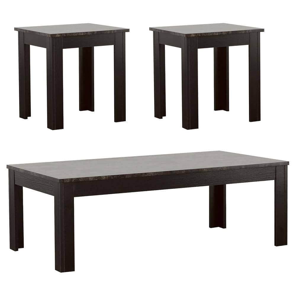Transitional 3-Piece Black Rectangular Coffee and End Table Set