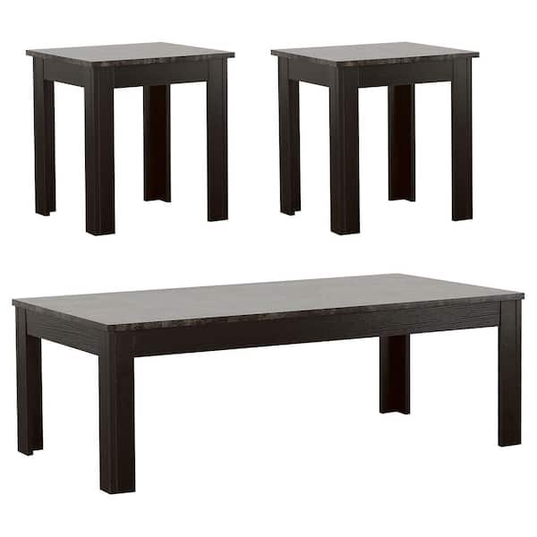 Coaster 3-Piece Black Rectangle Marble Coffee Table Set with Marble Looking Top