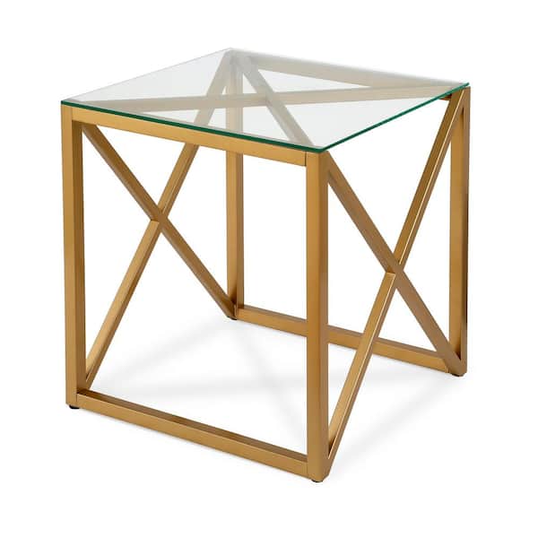 Meyer&Cross Dixon 20 in. Brass Finish Square Glass Top End Table