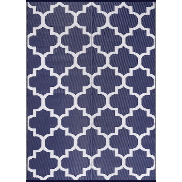 Beverly Rug 6 X 9 Blue White Lightweight Moroccan Trellis Reversible Plastic Indoor Outdoor Area Rug