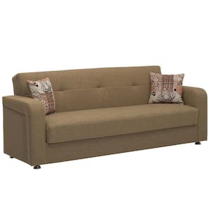 Opera Collection Convertible 89 in. Brown Chenille 3-Seater Twin Sleeper Sofa Bed with Storage