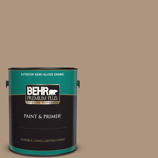 BEHR PREMIUM PLUS 1 gal. Home Decorators Collection #HDC-SP14-5 Mocha Tan Semi-Gloss Enamel Exterior Paint & Primer