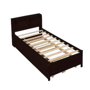 Espresso Twin Kids Platform Bed with Trundle and 3-Drawers Wood Kids Bed with Trundle Bed Wood Frame Platform Bed