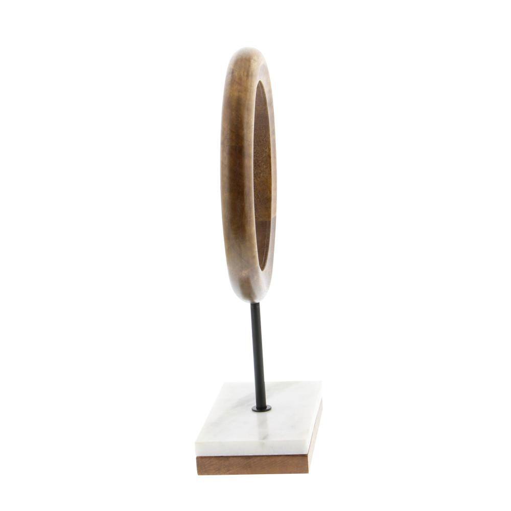 14" Brown Mango Wood Geometric Sculpture with Marble Base