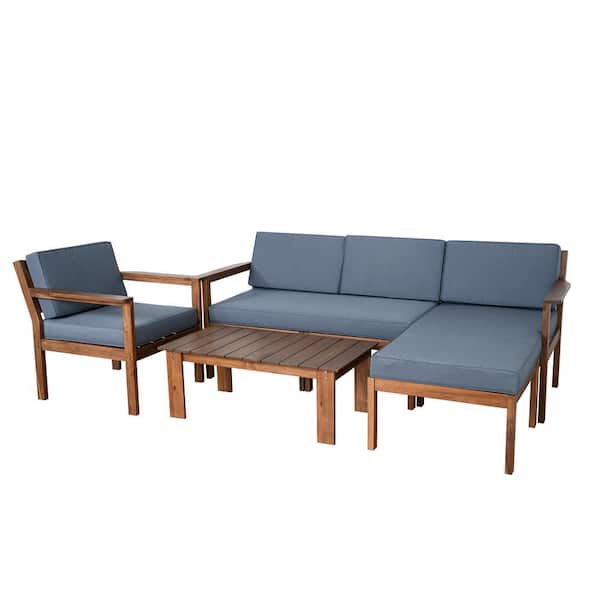 Unbranded Outdoor 4-Piece Wicker Patio Conversation Set with Gray Cushions, Multi-person Sofa Set with A Small Table for Garden