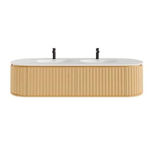 Haven 71 in. W x 22 in. D x 17.7 in. H Oak Wall mount Double Sink Bath Vanity with White Solid Surface Integrated Top