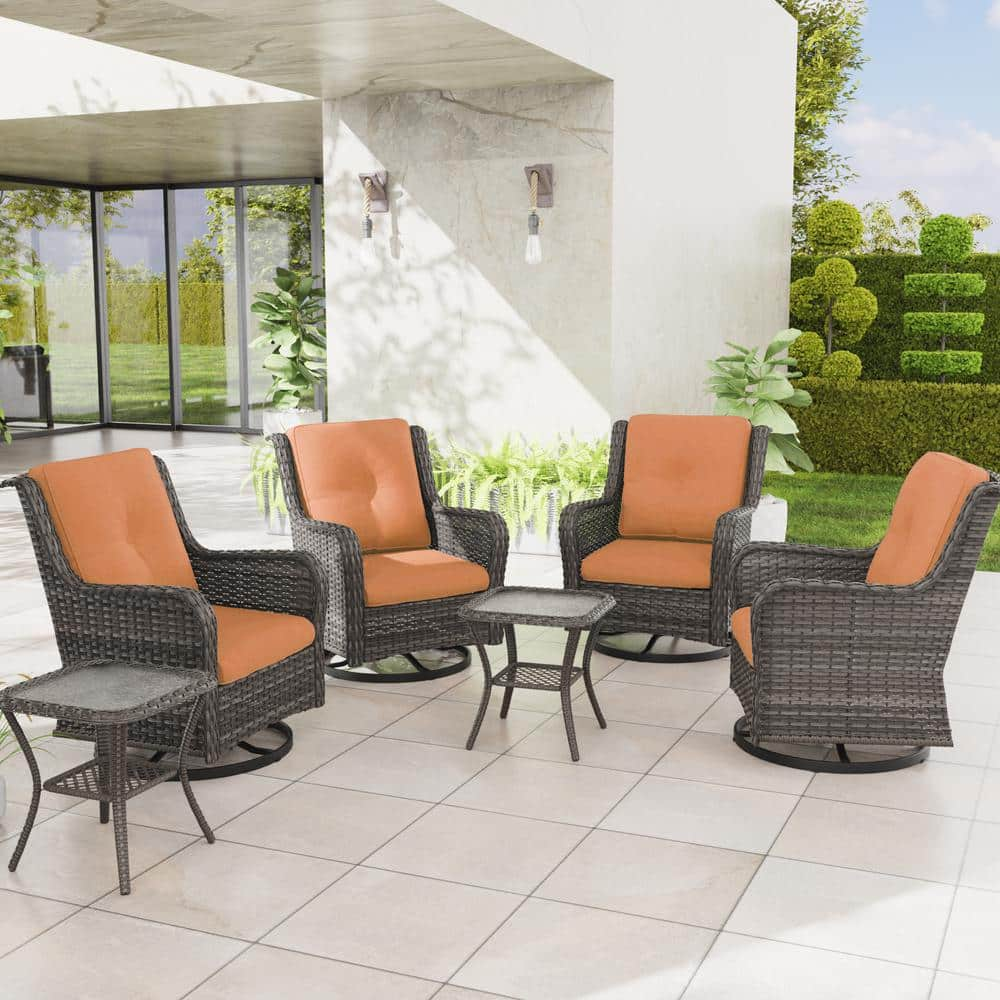 JOYSIDE 6 Piece Wicker Patio Conversation Set with All Weather