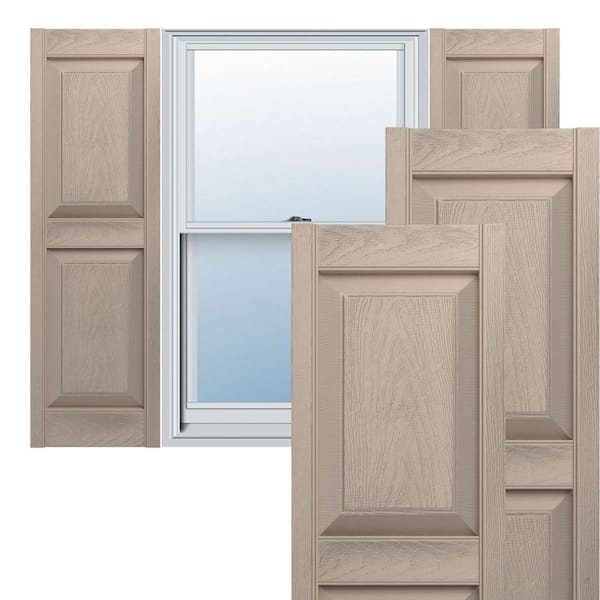 Ekena Millwork 12 in. x 64 in. Lifetime Vinyl Custom 2 Equal Raised Panel Shutters Pair Wicker