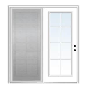 64 in. x 80 in. Full Lite Primed Fiberglass Smooth Stationary Patio Glass Door Panel with Screen