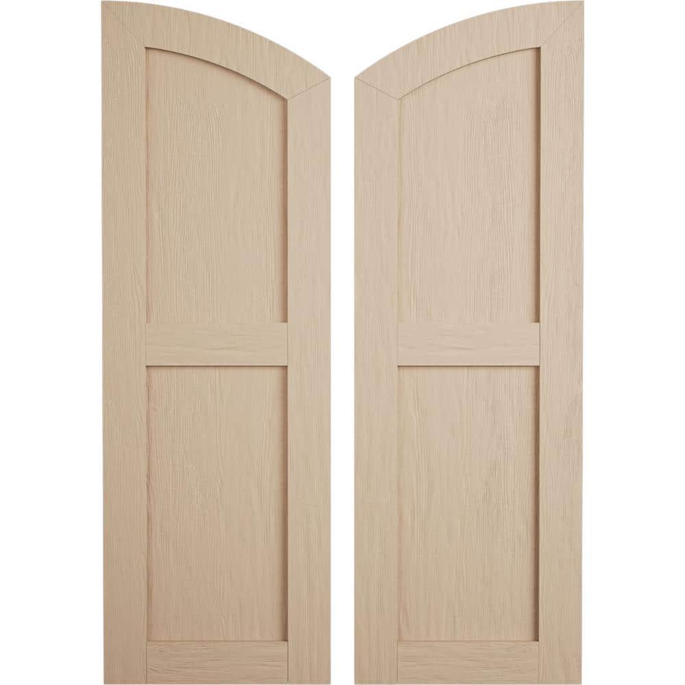 Faux Wood 18 in. x 60 in. Timberthane 2 Equal Flat Panel Elliptical Top Polyurethane Shutters Primed Tan in Rough Sawn price history on PriceWatchPro