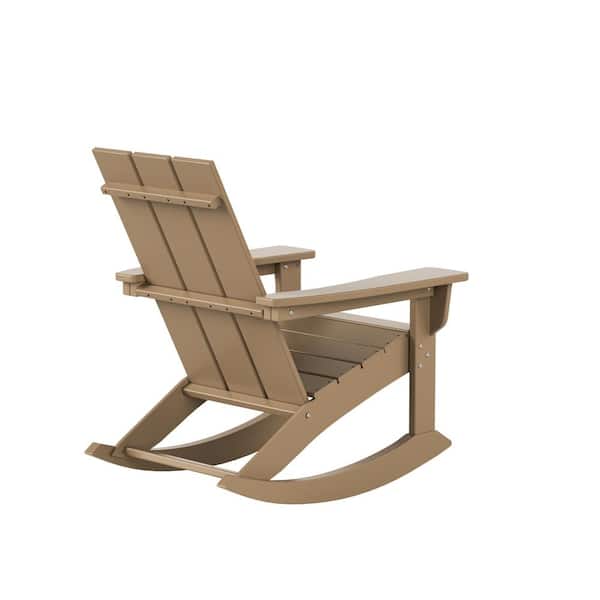 WestinTrends Malibu Outdoor Rocking Chair, All Weather Poly Lumber  Adirondack Rocker Chair with High Back, 350 Lbs Support Patio Rocking Chair  for Porch Deck Garden Lawn, Weathered Wood 