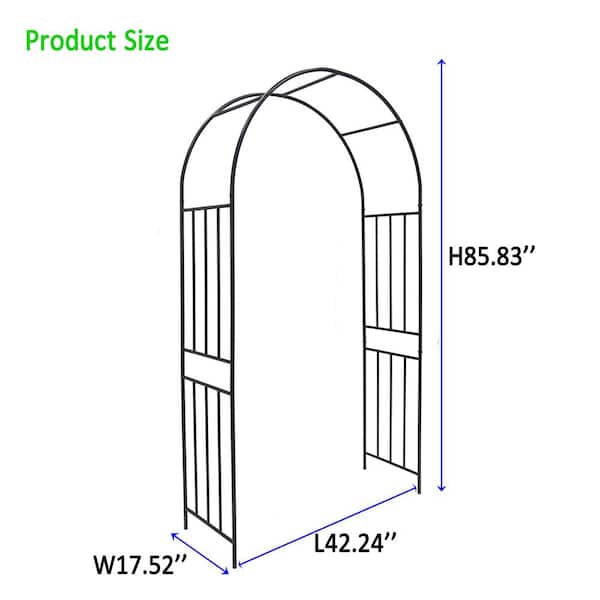 Unbranded - Black Series Outside Dimensions: 85.83 in. x 42.24 in. Iron Gothic Arbor, Arbor