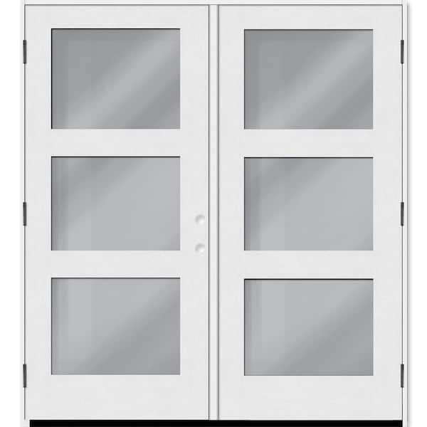 Regency 60 in. x 80 in. Modern 3L Equal Clear Glass RHOS Unfinished White Fiberglass Retro Patio Door with 4 in. Jamb
