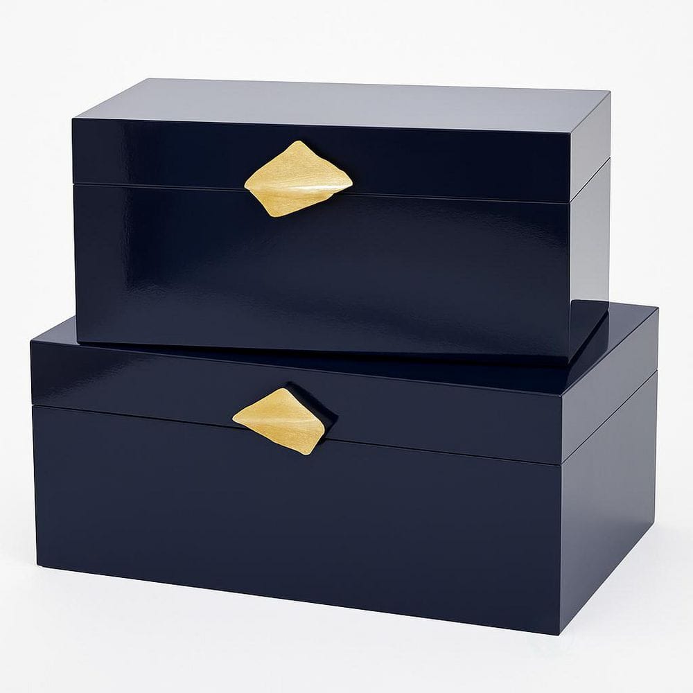 Vglleroy&Boch 小物入れ2個セット Vintiquewise Set of 2 Decorative Wooden Storage Boxes with Gold