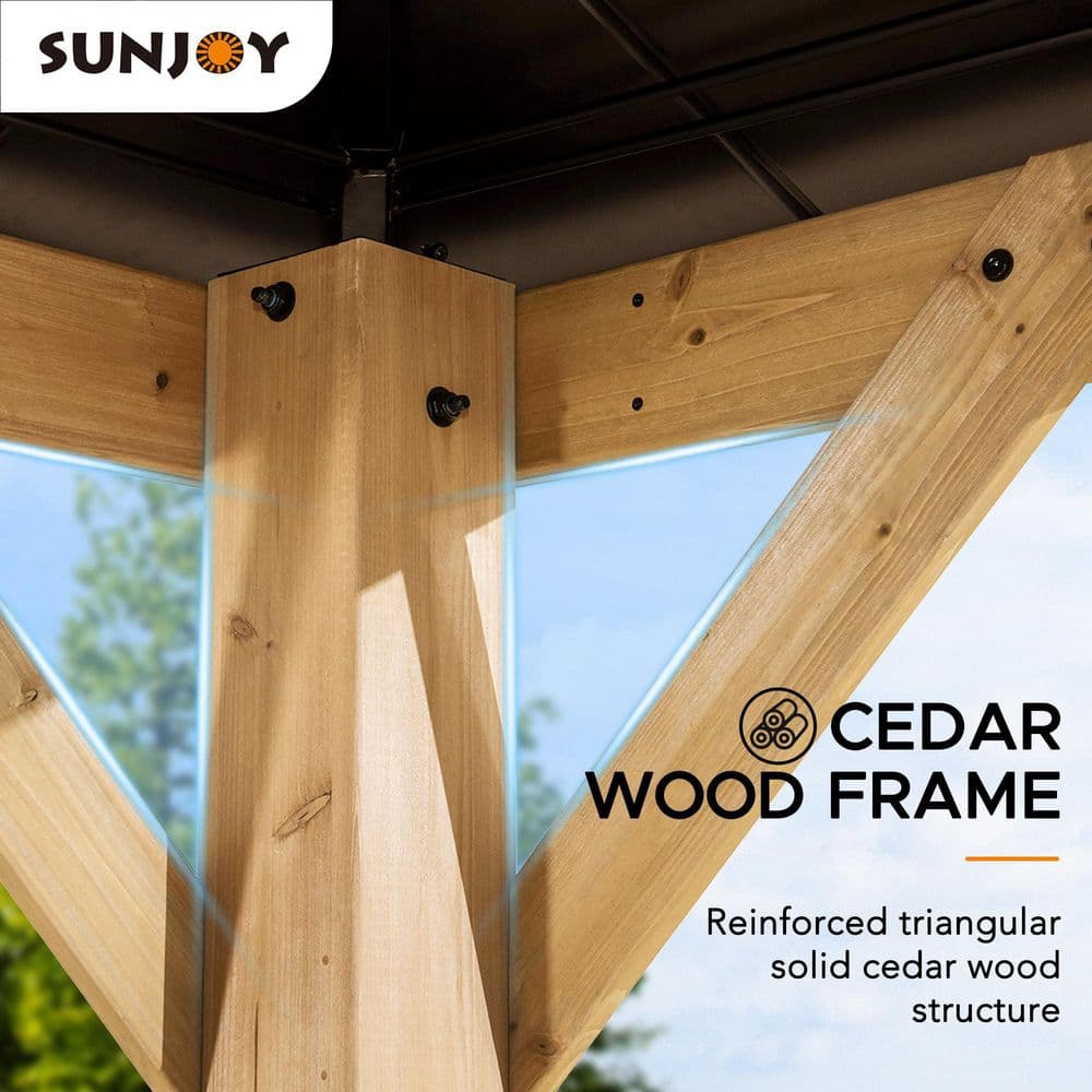 Large Brown Cedar and Steel Hardtop Gazebo for Outdoor Living