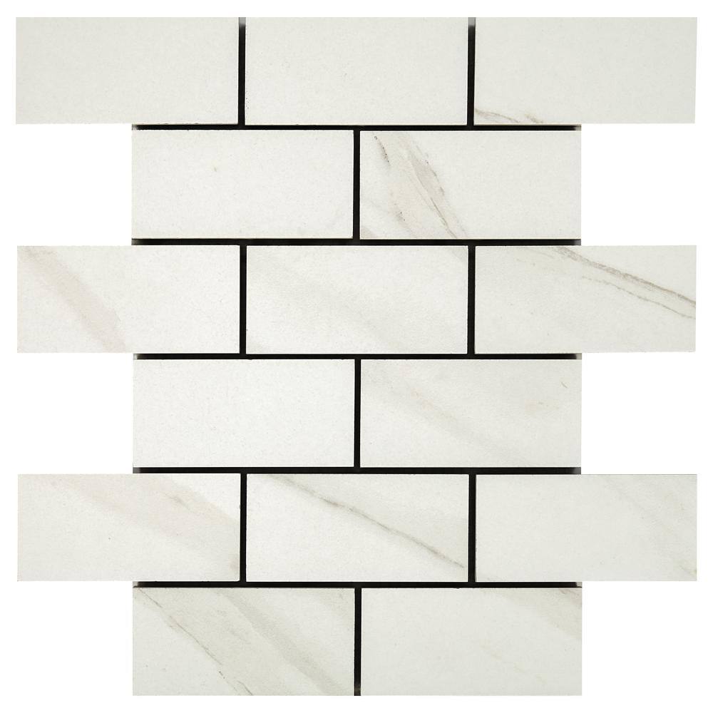 Selwyn Bianco Calacatta Brick Joint 12 in. x 12 in. x 6.35 mm Ceramic Mosai