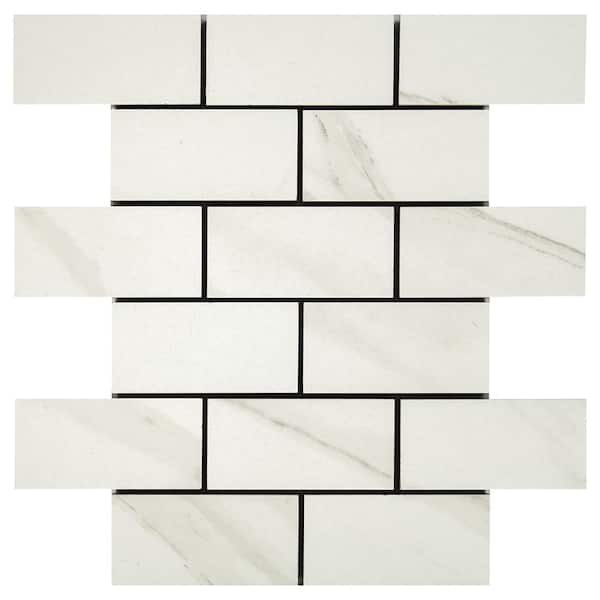 Daltile Selwyn Bianco Calacatta Brick Joint 12 in. x 12 in. x 6.35 mm Ceramic Mosaic Floor and Wall Tile (0.83 sq. ft./Each)