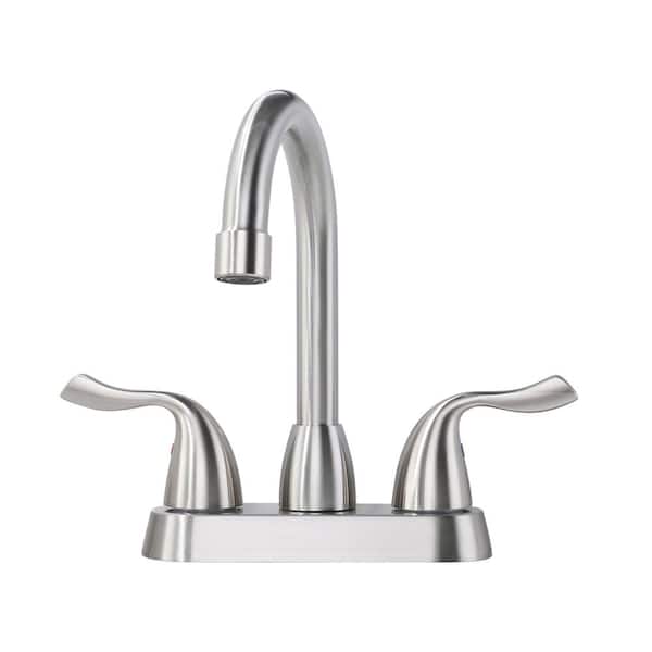 ALEASHA 4 in. Centerset Double Handle High Arc Bathroom Sink Faucet In Brushed Nickel