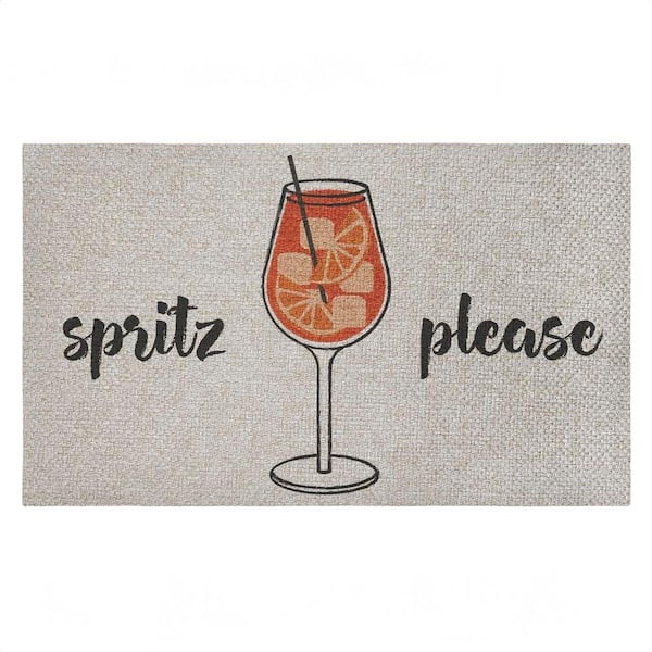 Spritz Please Kitchen Orange 18 in. x 30 in. Polyester Non-Slip Outdoor Door Mat