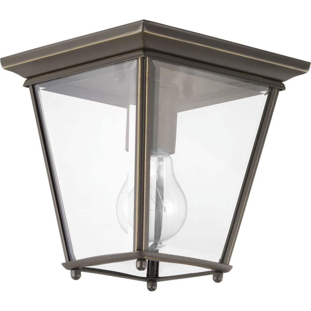 Elegant Antique Bronze 7'' Square Flush Mount with Clear Beveled Glass