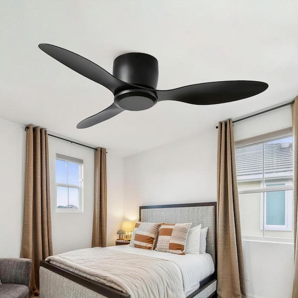 42 in. Indoor Black Flush Mount Standard Ceiling Fan with 3-ABS Blades, Remote and Timer Included