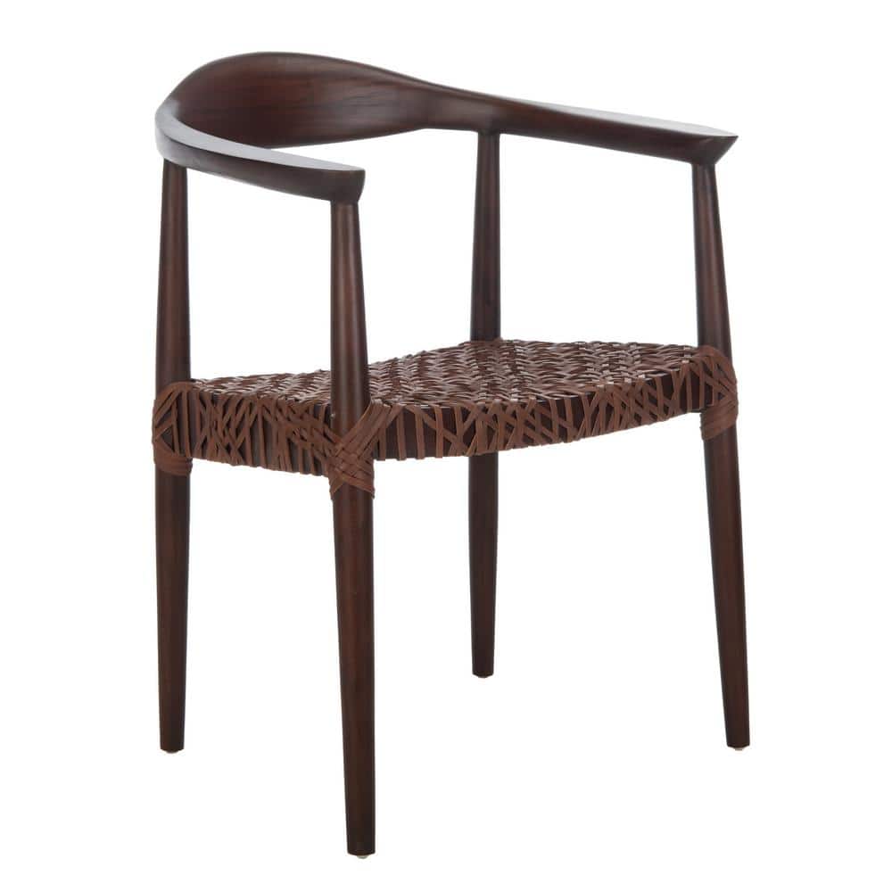 Juneau Mid-Century Walnut Brown Leather Accent Chair