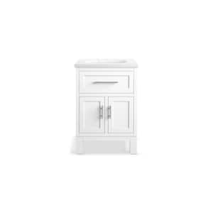 Quo 24 in. W x 21 in. D x 36 in. H Single Sink Freestanding Bath Vanity in White with Pure White Quartz Top