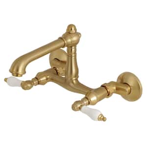 English Country 2-Handle Wall-Mount Standard Kitchen Faucet in Brushed Brass