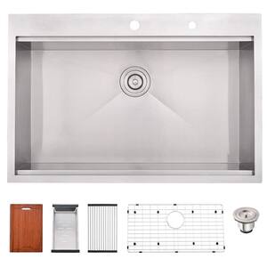 Stainless Steel 33 in. Single Bowl Drop-In Kitchen Sink with All-in-One Accessory Set