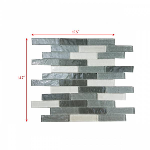 ABOLOS Geo Whistler Gray Brick Mosaic 12 in. x 12 in. Textured Glass Wall & Pool Tile (1 Sq. Ft./Sheet)