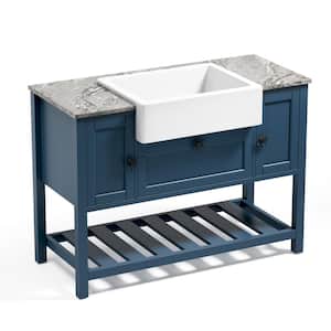 48 in. W x 22 in. D x 35 in . H Freestanding Bath Vanity in Navy with MDF Top with White Fireclay Basin
