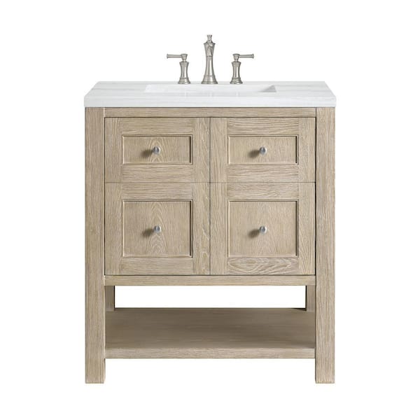 James Martin Vanities Breckenridge 30 in. W x 23.5 in. D x 34.18 in. H Single Bathroom Vanity Whitewashed Oak & Arctic Fall Solid Surface Top