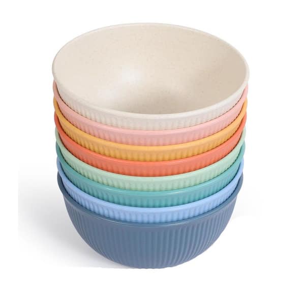24oz Multi Color Wheat Straw Fiber Bowls Unbreakable Lightweight Cereal Soup Salad Dishwasher Safe, 8pcs Assorted Color