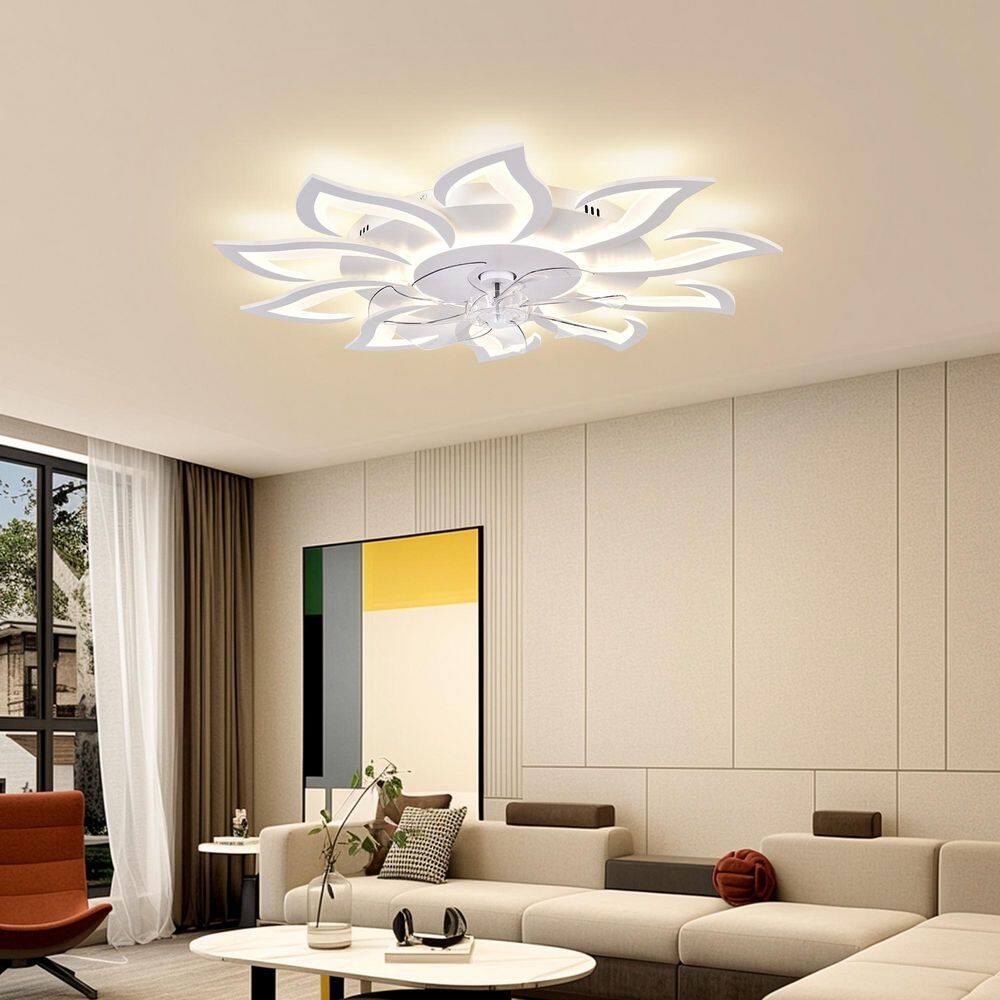 38.58 in. Indoor White Modern Timer 6-Speed Dimmable Flush Mount Ceiling Fan with Integrated LED and Remote Included price history on PriceWatchPro