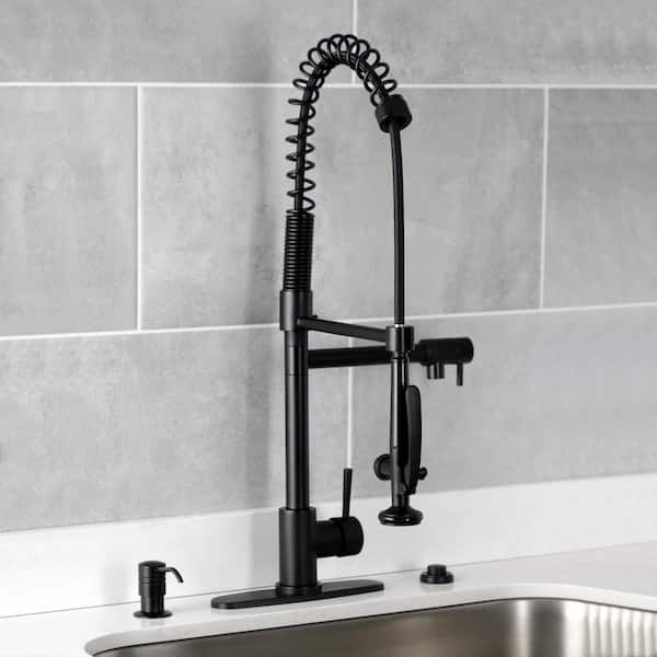 Kingston Brass Kaiser Polished Chrome/Black Stainless Steel 1-Handle Deck-Mount Pre-rinse Handle Kitchen Faucet (Deck Plate Included)