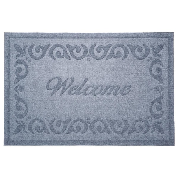 Calloway Mills Poly Breaux Welcome Indoor/Outdoor Mat, 18" x 30", Light Grey