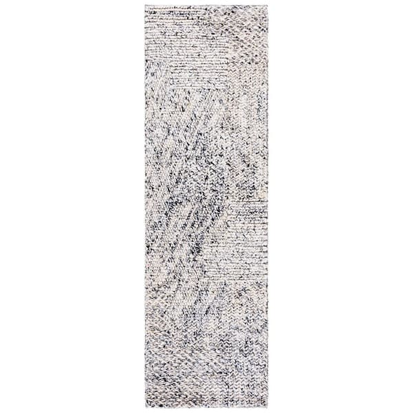 Natural Fiber 2 ft. x 8 ft. Black/Ivory Distressed Geometric Runner Rug