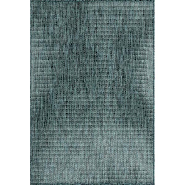 Unique Loom Outdoor Solid Teal 4' 0 x 6' 0 Area Rug