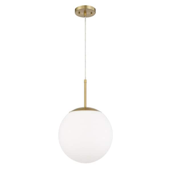CRAFTMADE Gaze 60-Watt 1-Light Satin Brass Finish Dining/Kitchen Island 14 in. Pendant / Frost White Glass Shade No Bulbs Included