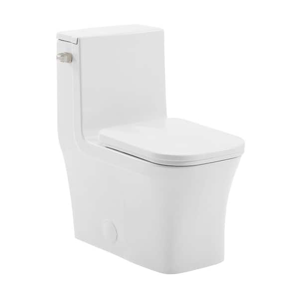 Concorde 1-Piece 14 in. Rough-in 1.28 GPF Left-Hand Flush Square Toilet in Glossy White