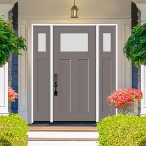 Legacy 64 in. x 80 in. 1/4 Toplite Rain Glass LHOS Primed Kindling Finish Fiberglass Prehung Front Door w/Dbl 12 in. SL