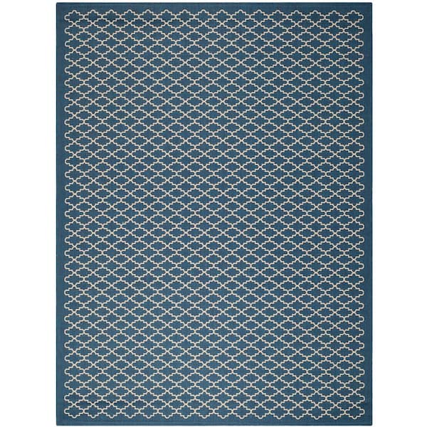 Courtyard Navy/Beige 8 ft. x 11 ft. Geometric Indoor/Outdoor Patio Area Rug