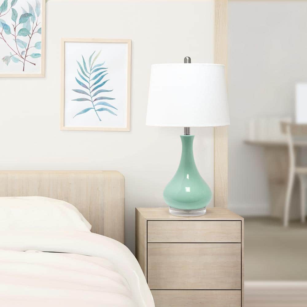 Aqua Ceramic Teardrop Table Lamp with White Shade