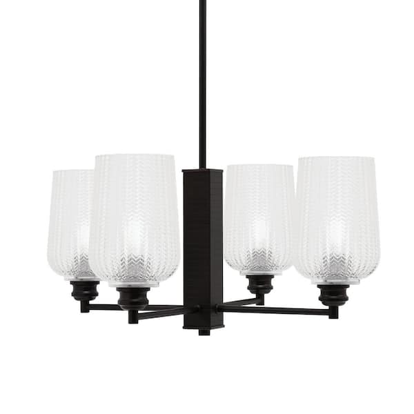 Unbranded Albany 23 in. 4 Light Espresso Chandelier with Clear Textured Glass Shades